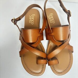 Franco Sarto Flat Sandals Criss-Cross Toe Loop Ankle Strap Brown Womens